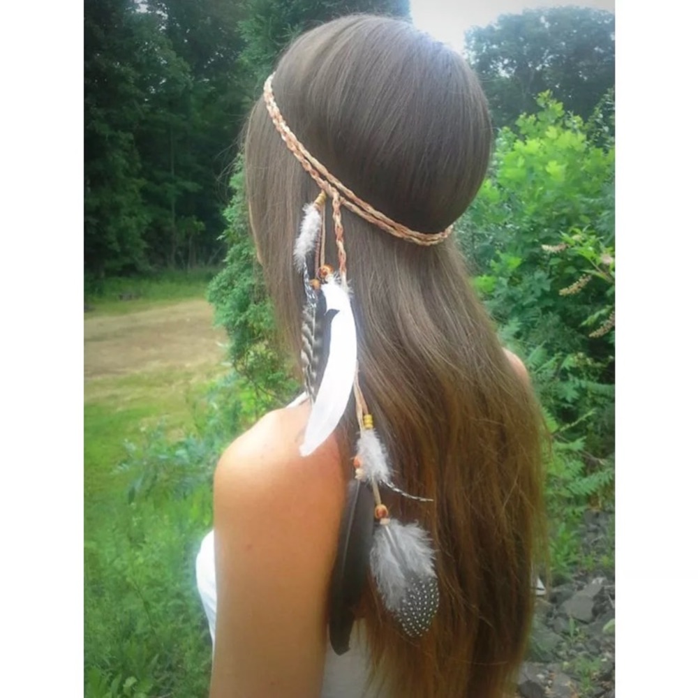 Braided Native American headband w/feathers